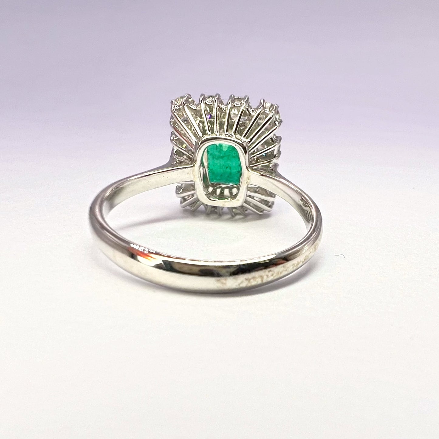 1.46 Ct Emerald and Diamond Square Cut Cluster Ring