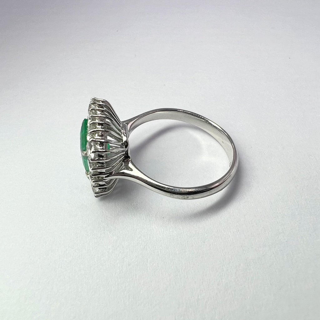 Emerald & Diamond Cluster Ring | 1.46ct Square-Cut Emerald in 18ct White Gold