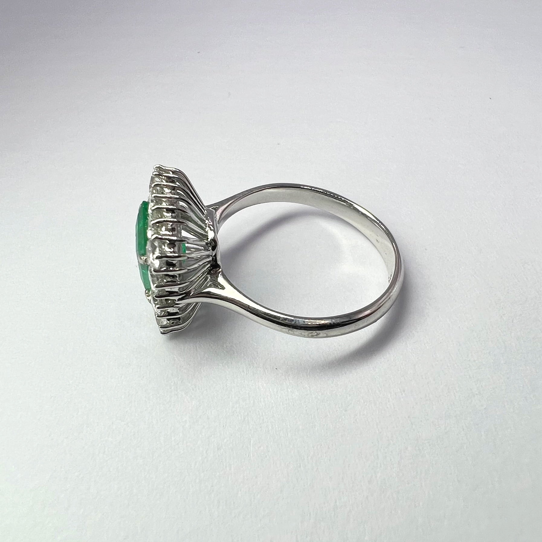 Emerald & Diamond Cluster Ring | 1.46ct Square-Cut Emerald in 18ct White Gold