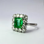 Emerald & Diamond Cluster Ring | 1.46ct Square-Cut Emerald in 18ct White Gold