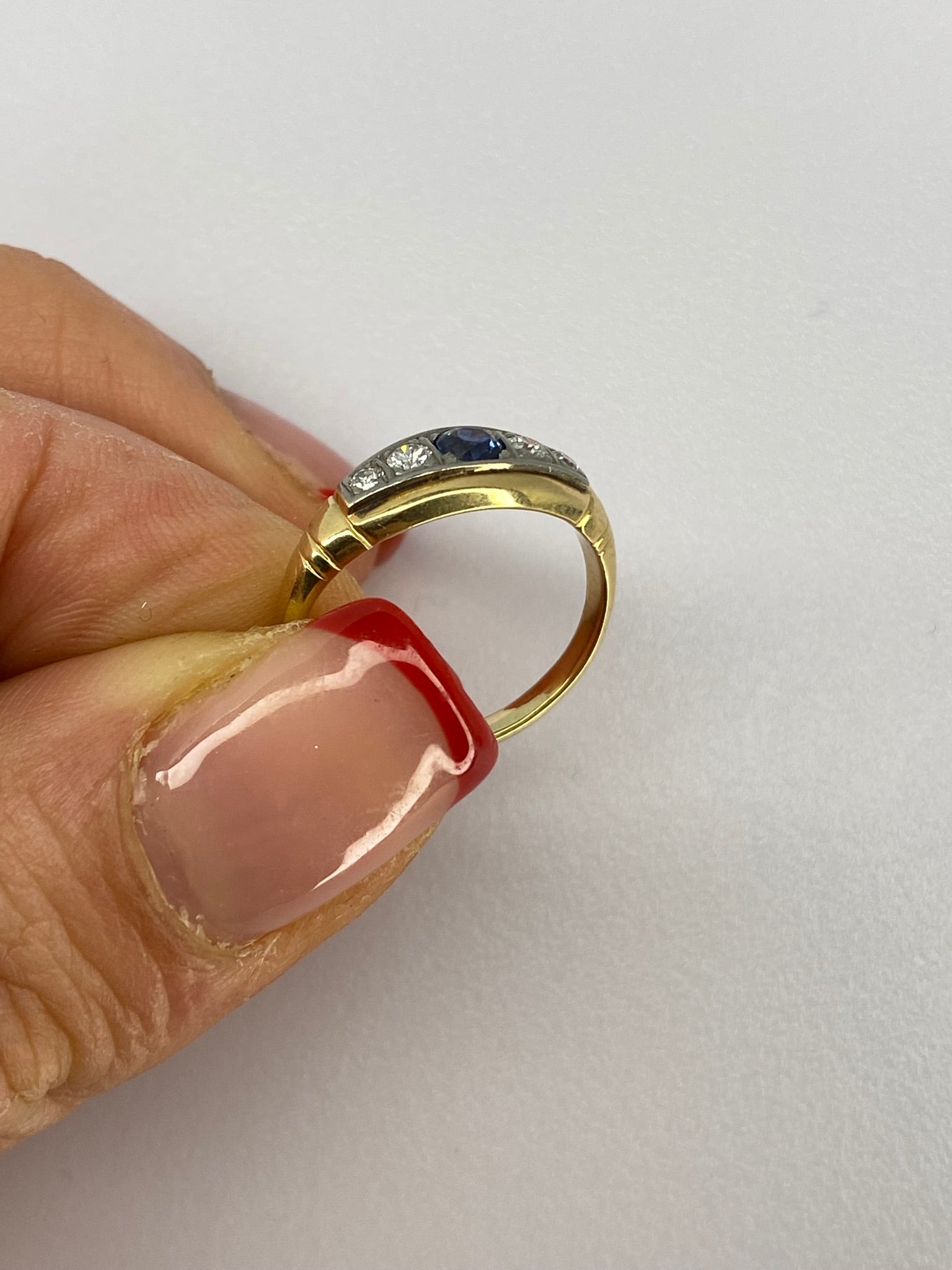 Victorian Sapphire & Diamond Band Ring | 18ct Yellow Gold