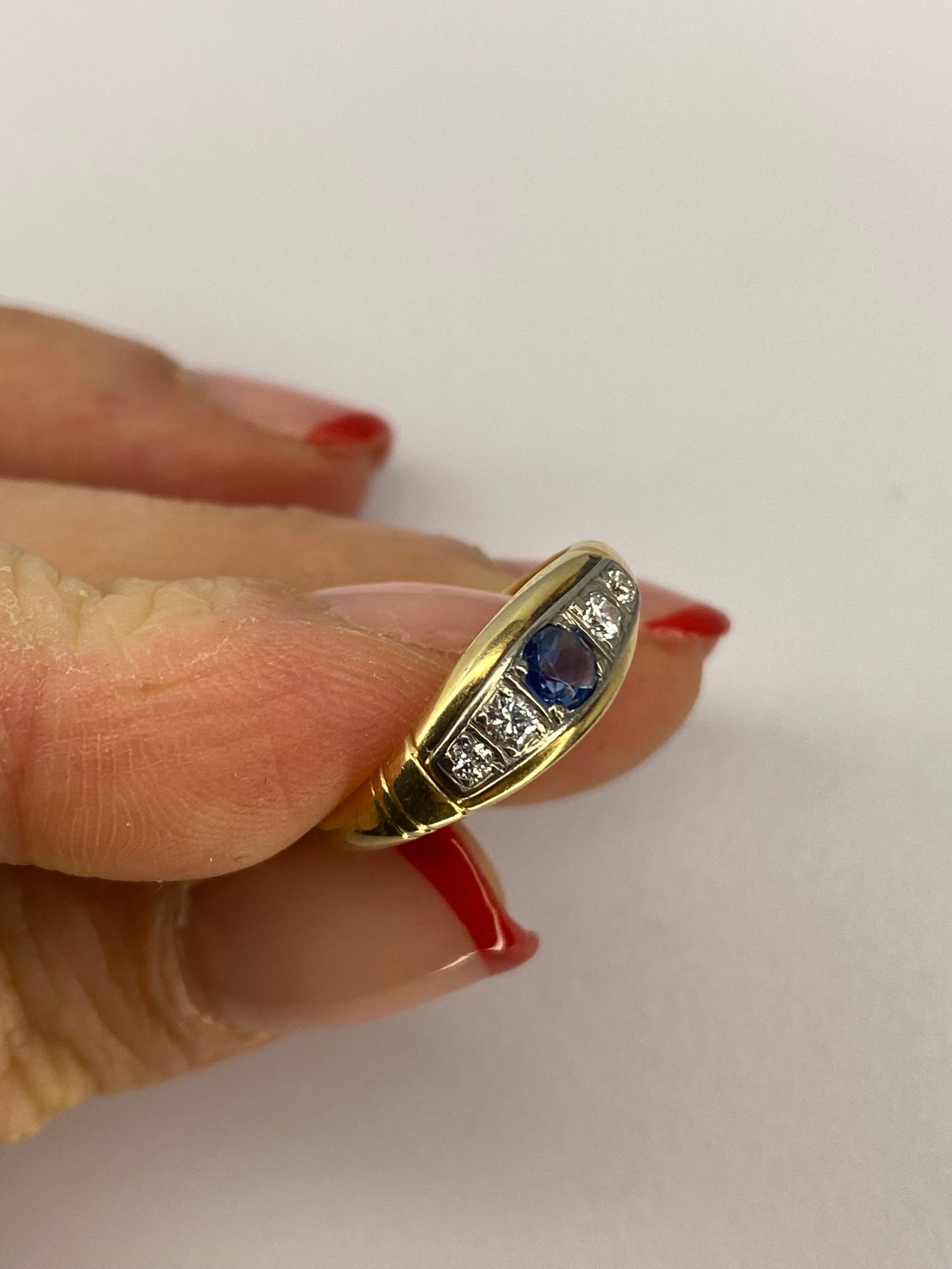 Victorian Sapphire & Diamond Band Ring | 18ct Yellow Gold