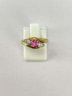 Pink Tourmaline & Diamond Three Stone Ring | 18K Yellow Gold