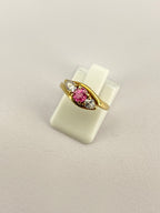 Pink Tourmaline & Diamond Three Stone Ring | 18K Yellow Gold