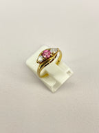 Pink Tourmaline & Diamond Three Stone Ring | 18K Yellow Gold