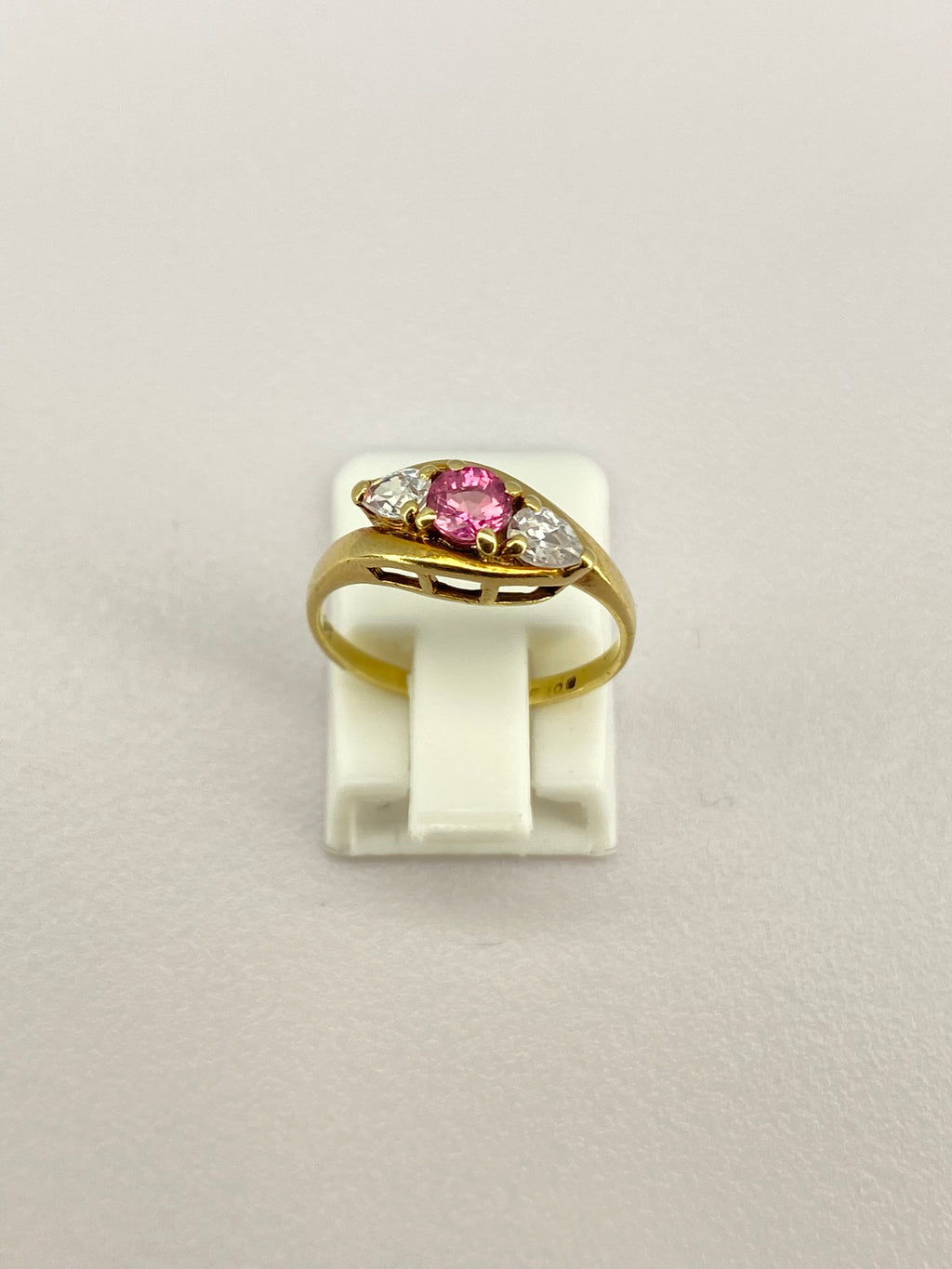 Pink Tourmaline & Diamond Three Stone Ring | 18K Yellow Gold