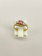 Pink Tourmaline & Diamond Three Stone Ring | 18K Yellow Gold