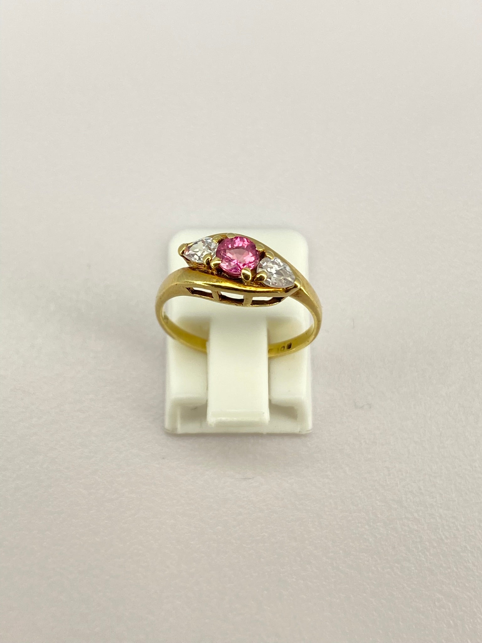 Pink Tourmaline & Diamond Three Stone Ring | 18K Yellow Gold
