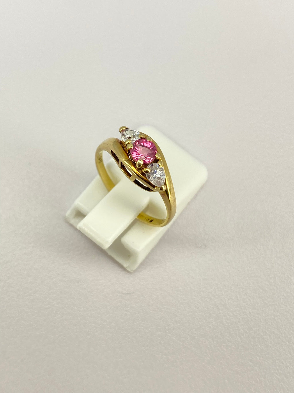 Pink Tourmaline & Diamond Three Stone Ring | 18K Yellow Gold