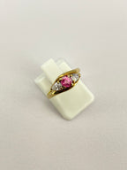 Pink Tourmaline & Diamond Three Stone Ring | 18K Yellow Gold