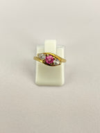 Pink Tourmaline & Diamond Three Stone Ring | 18K Yellow Gold