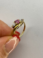 Pink Tourmaline & Diamond Three Stone Ring | 18K Yellow Gold