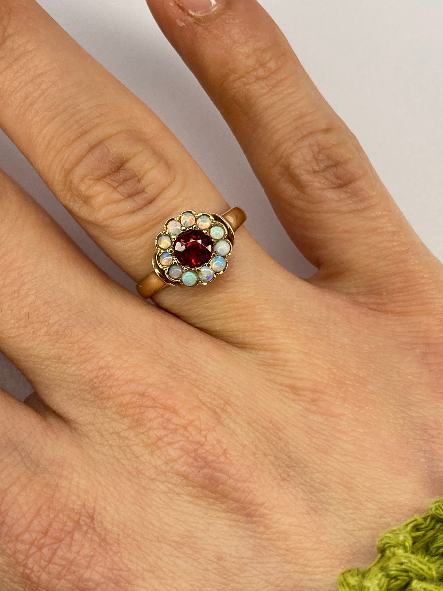 Ruby & Opal Flower Cluster Ring – 9K Yellow Gold
