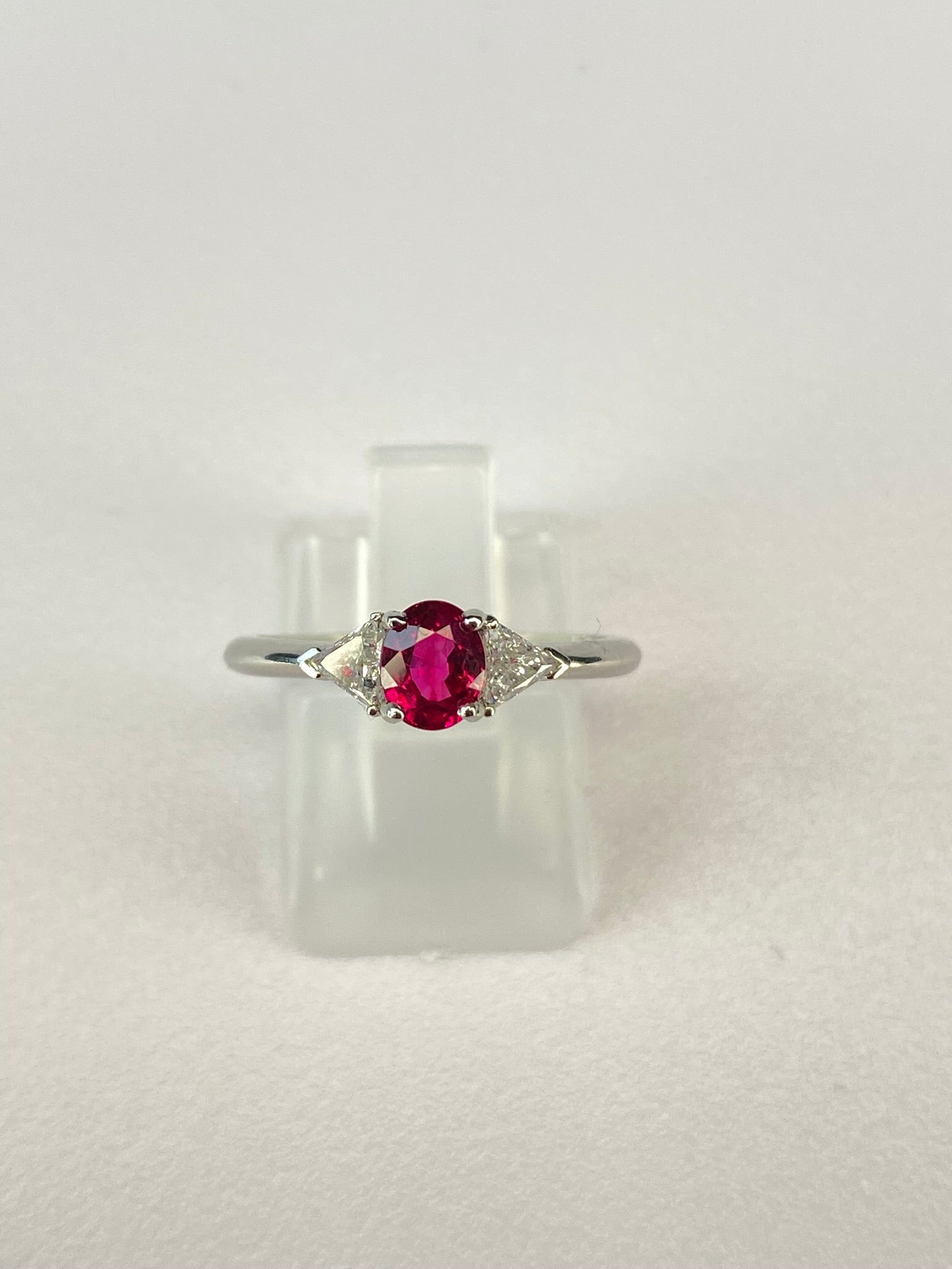 Natural Burma Ruby Diamond Ring – Platinum Three Stone – ANTIQUA