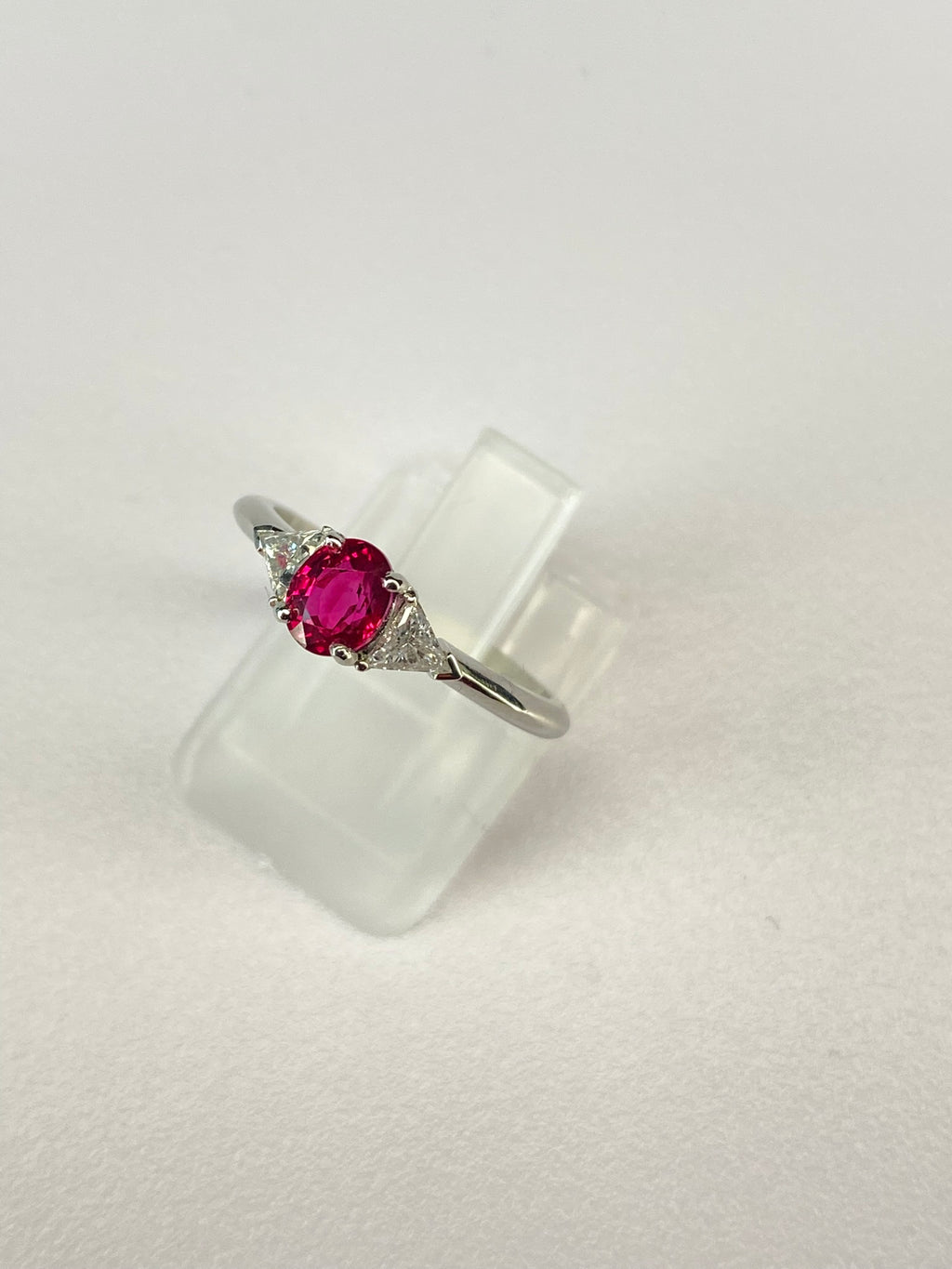 Burma Ruby & Diamond Three Stone Ring Platinum 0.84ct No Heat Certified