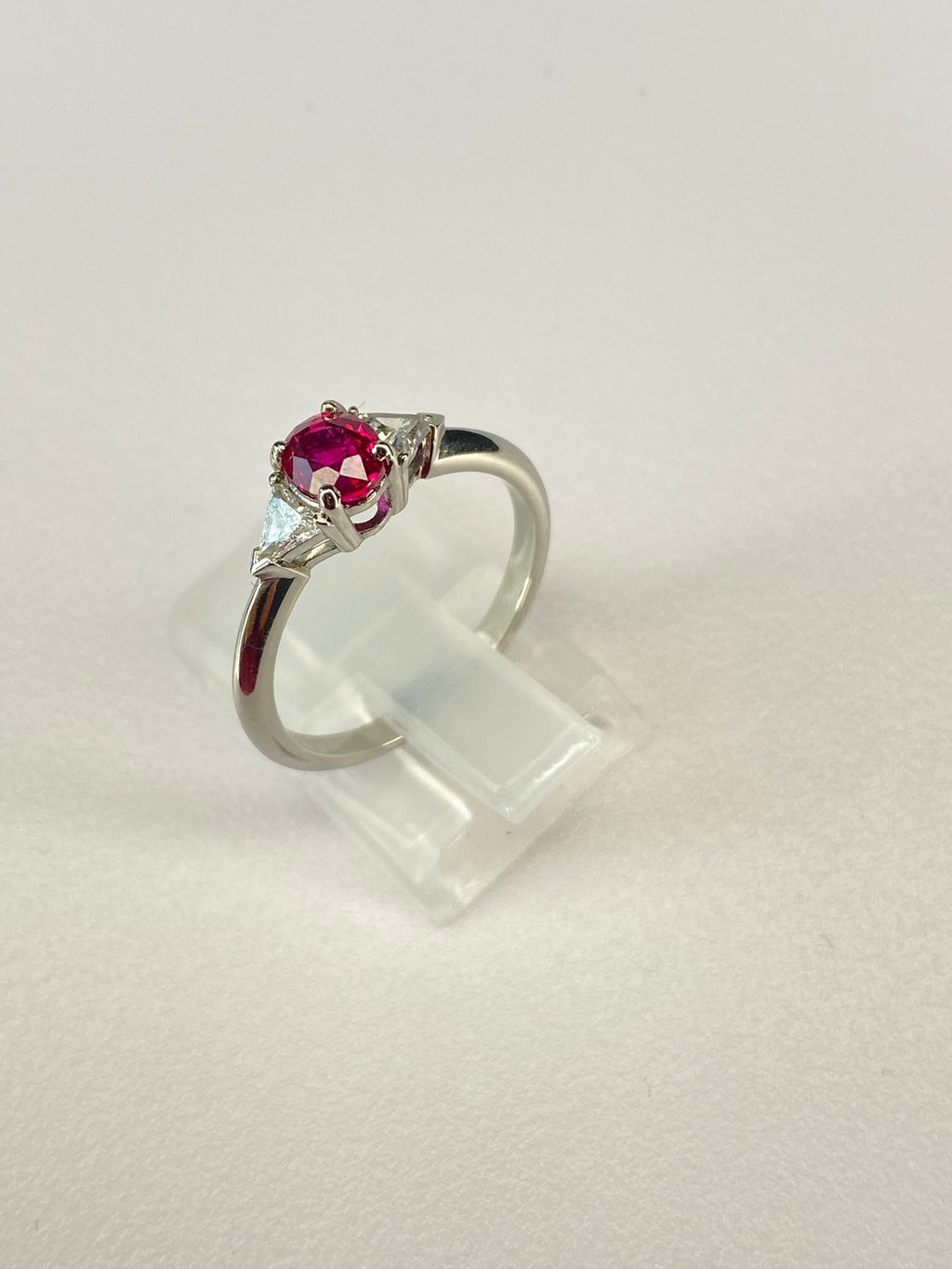 Burma Ruby & Diamond Three Stone Ring Platinum 0.84ct No Heat Certified