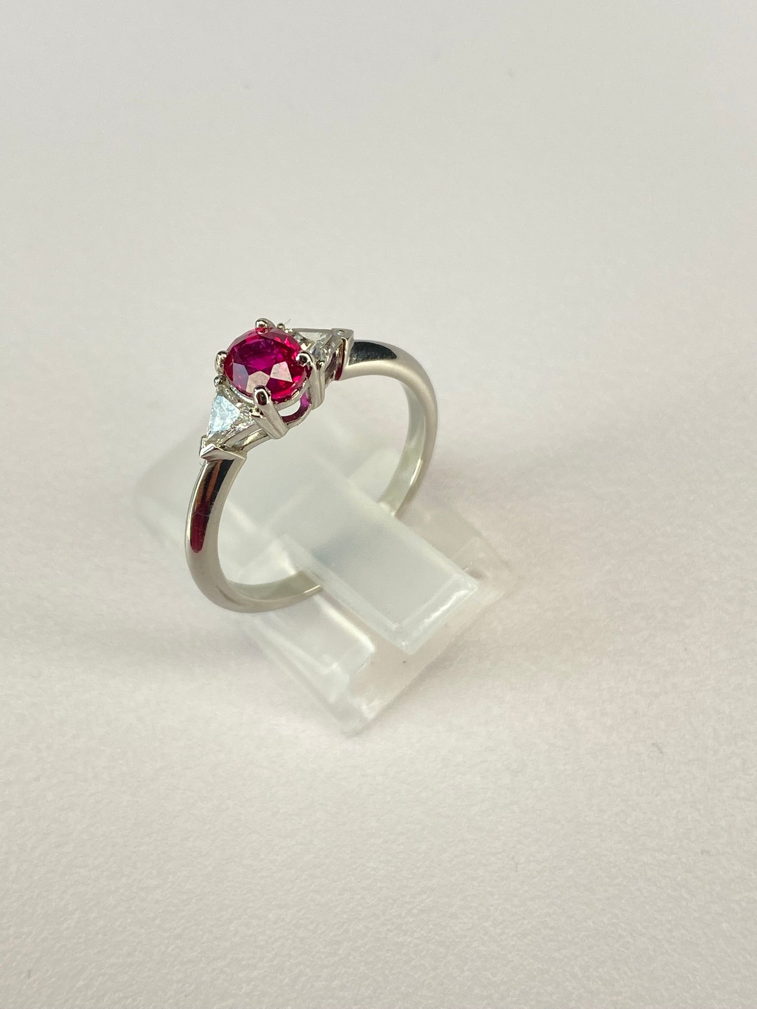 Burma Ruby & Diamond Three Stone Ring Platinum 0.84ct No Heat Certified