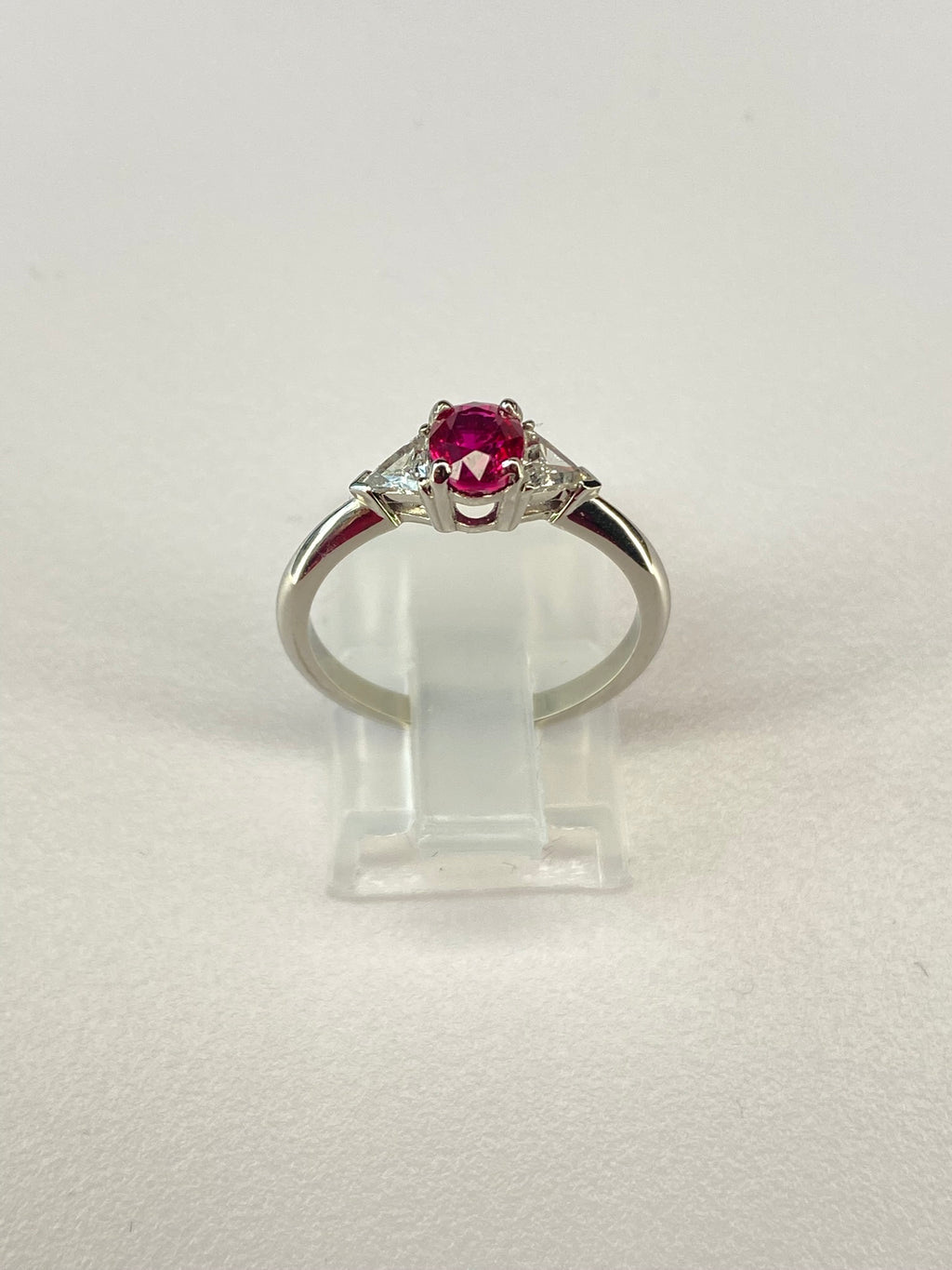 Burma Ruby & Diamond Three Stone Ring Platinum 0.84ct No Heat Certified