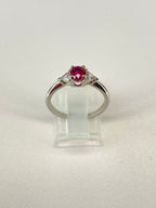 Burma Ruby & Diamond Three Stone Ring Platinum 0.84ct No Heat Certified