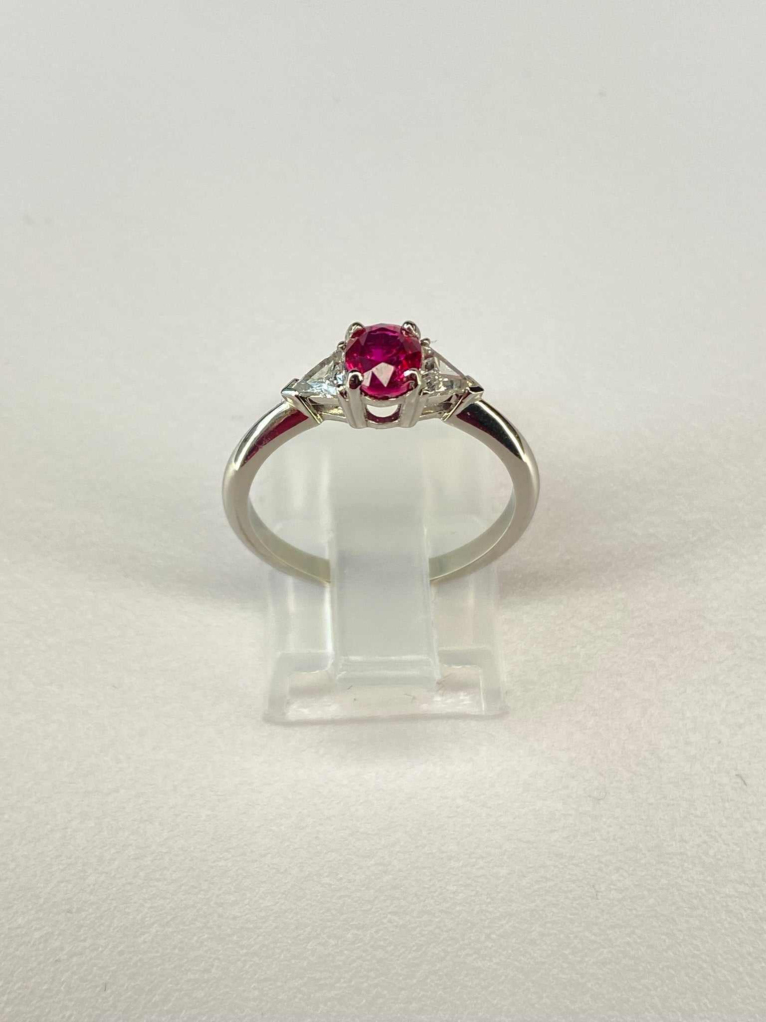 Burma Ruby & Diamond Three Stone Ring Platinum 0.84ct No Heat Certified