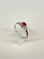 Burma Ruby & Diamond Three Stone Ring Platinum 0.84ct No Heat Certified
