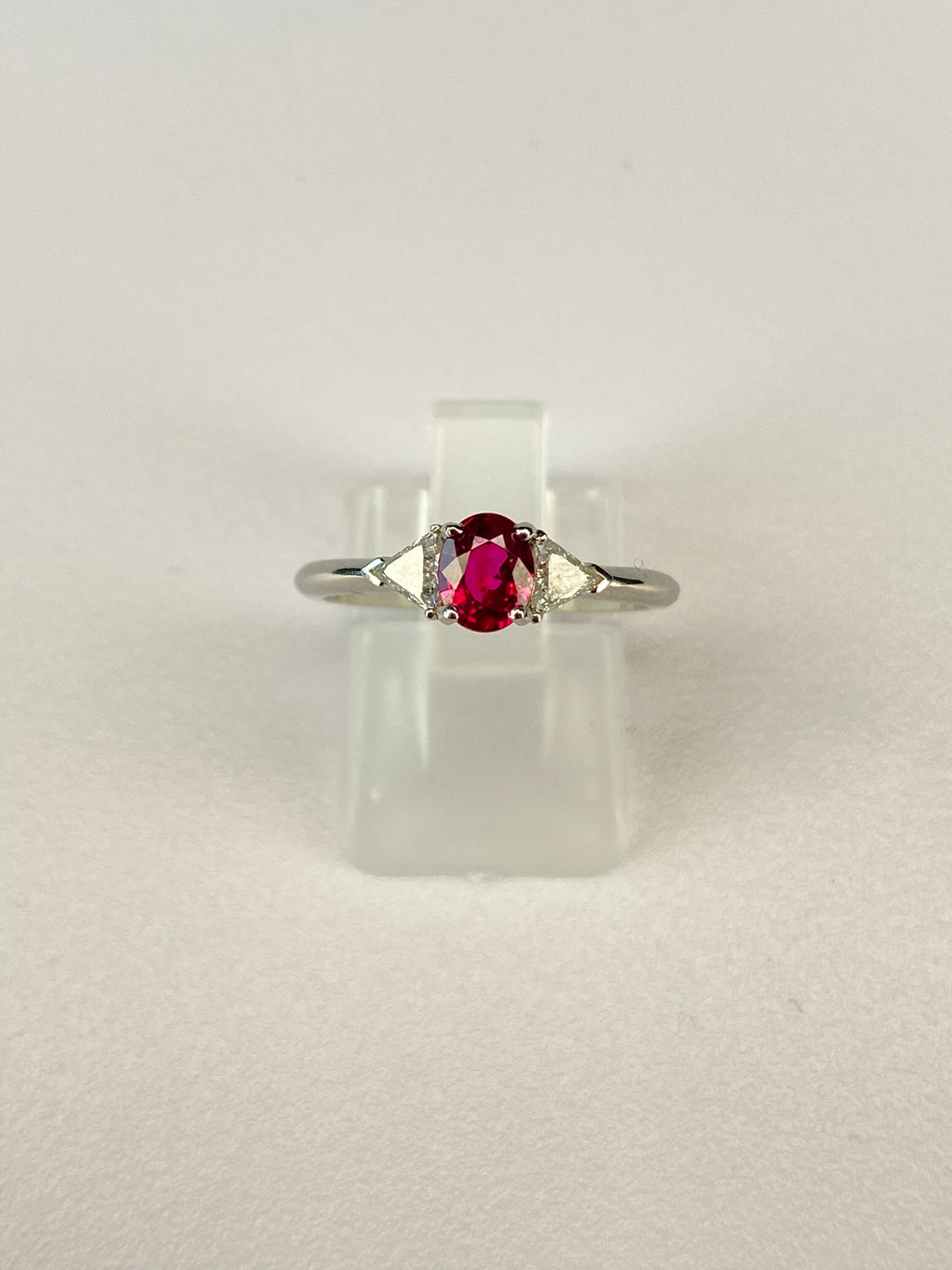 Burma Ruby & Diamond Three Stone Ring Platinum 0.84ct No Heat Certified