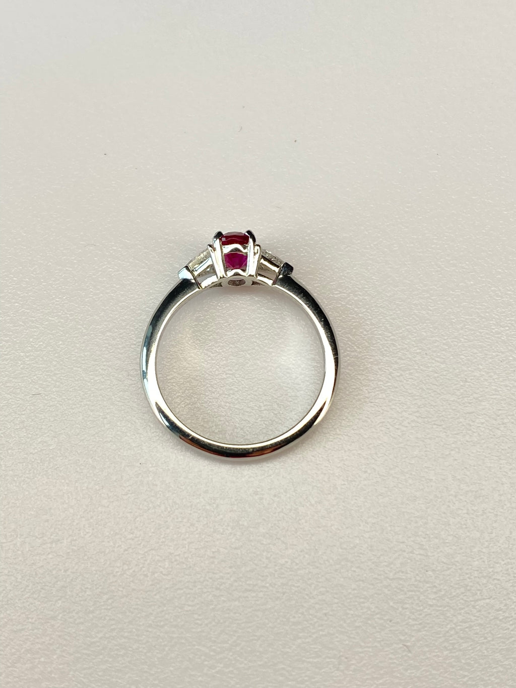 Burma Ruby & Diamond Three Stone Ring Platinum 0.84ct No Heat Certified