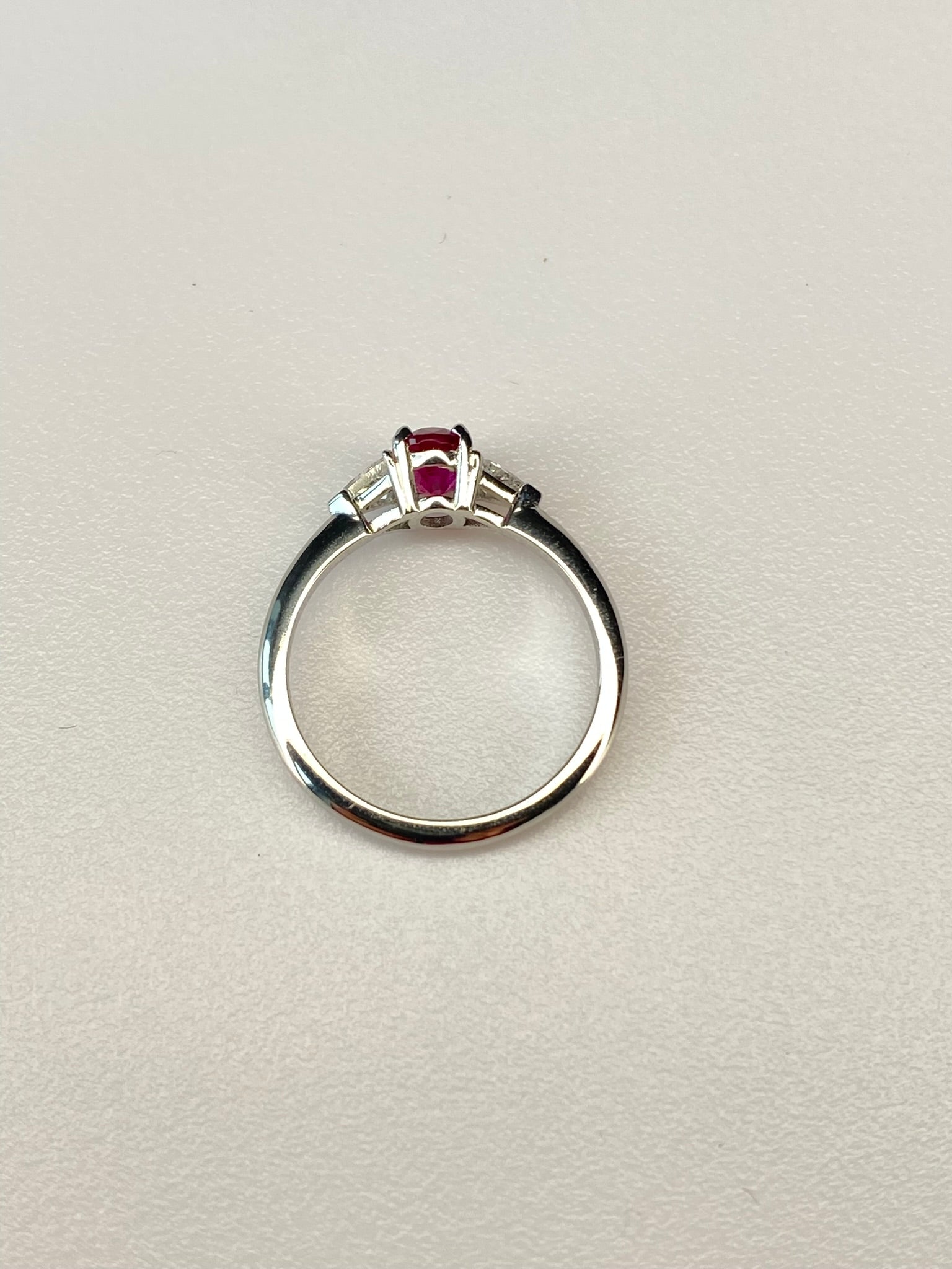 Burma Ruby & Diamond Three Stone Ring Platinum 0.84ct No Heat Certified