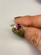 Burma Ruby & Diamond Three Stone Ring Platinum 0.84ct No Heat Certified