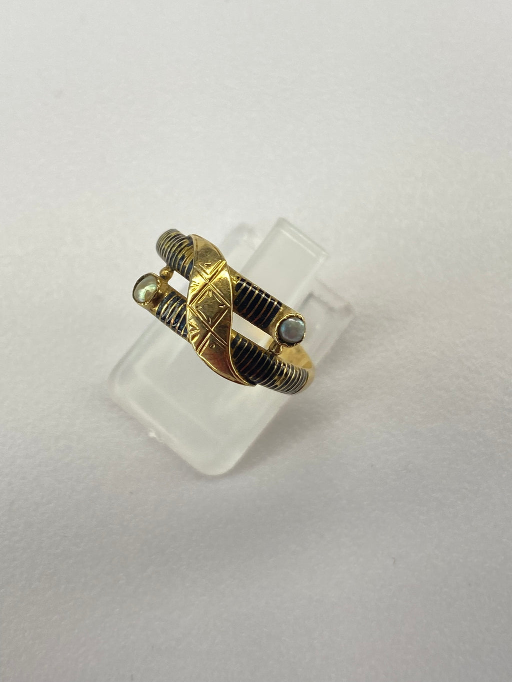 Antique Seed Pearl Ring 9K Yellow Gold Crossover Design Vintage Ring