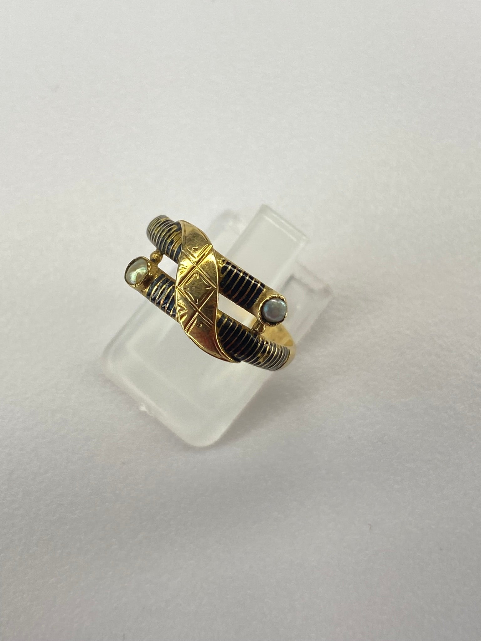 Antique Seed Pearl Ring 9K Yellow Gold Crossover Design Vintage Ring