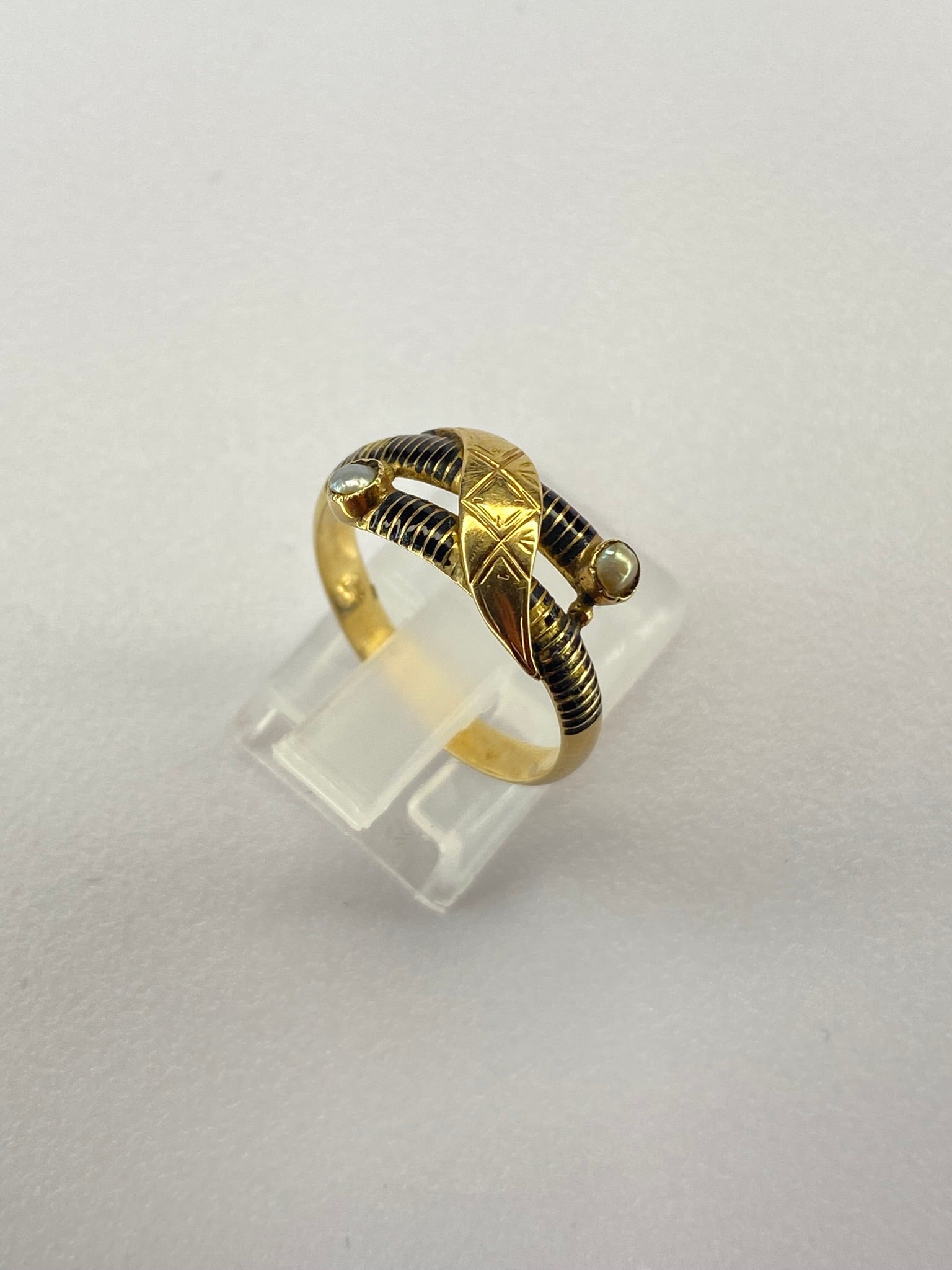 Antique Seed Pearl Ring 9K Yellow Gold Crossover Design Vintage Ring