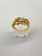 Share Natural Seed Pearl Ring Openwork Foliate Design Size N 2.94g 18K Gold Tested