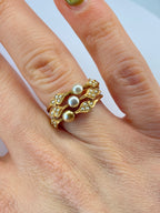 Share Natural Seed Pearl Ring Openwork Foliate Design Size N 2.94g 18K Gold Tested
