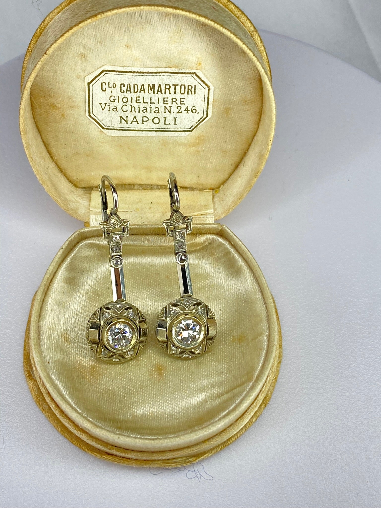 Vintage Diamond Drop Earrings Approx. 1.00ct Total Diamond 18ct White Gold Lever