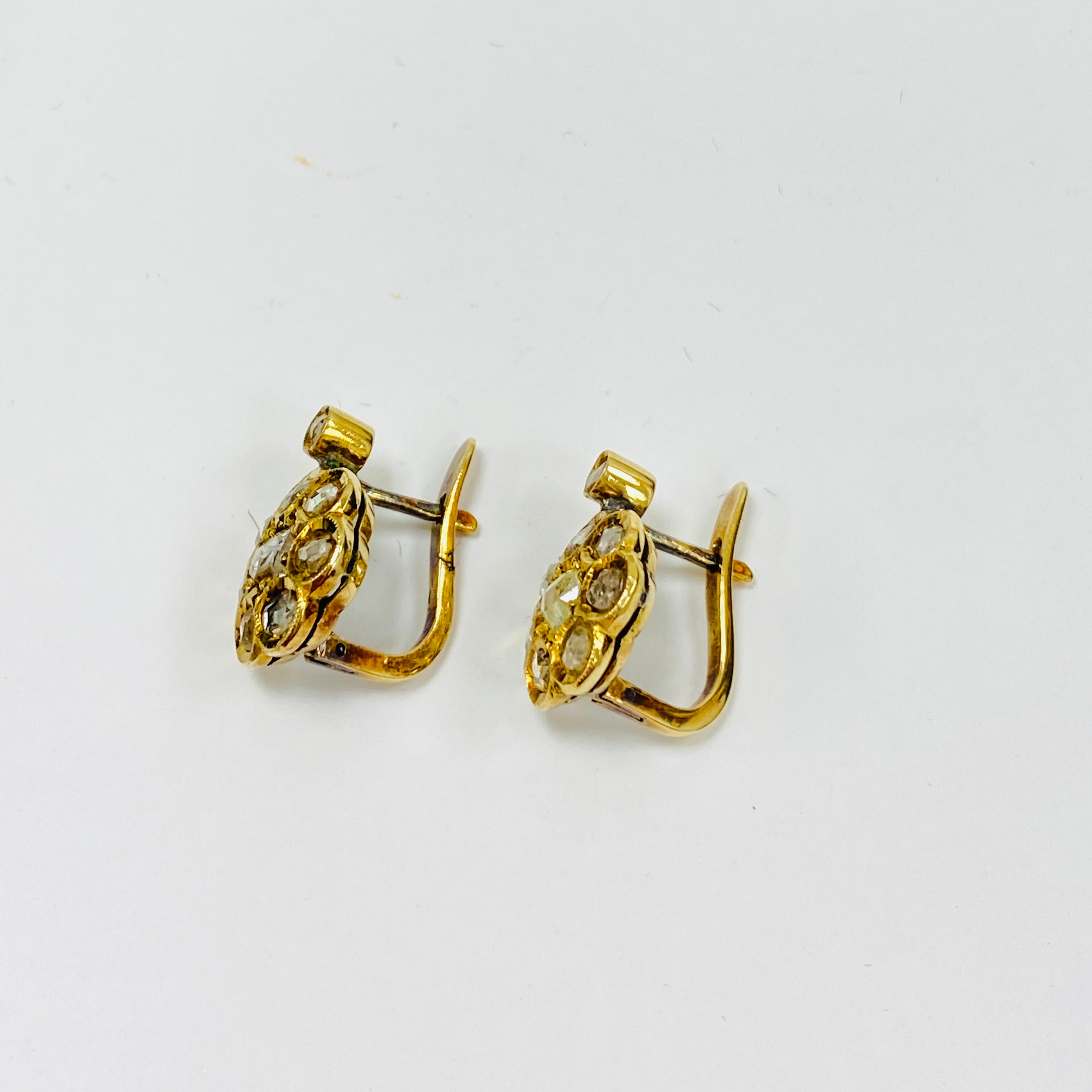 Rose Cut Diamond Flower Earrings | 9K Yellow Gold Antique Style