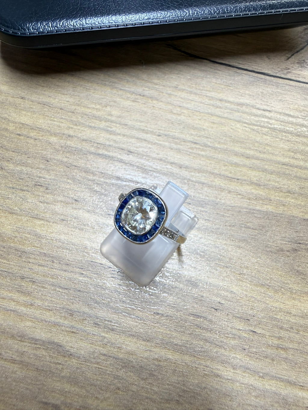 Antique 1.32ct Old Cushion Cut Diamond Sapphire Platinum Engagement Ring
