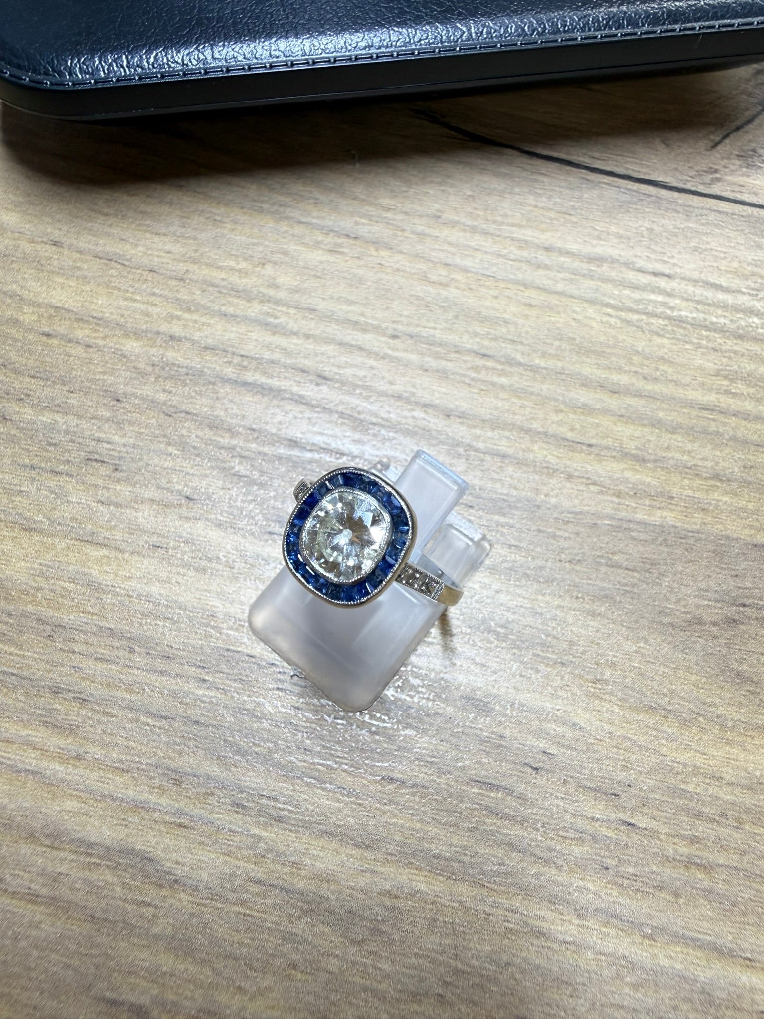 Antique 1.32ct Old Cushion Cut Diamond Sapphire Platinum Engagement Ring