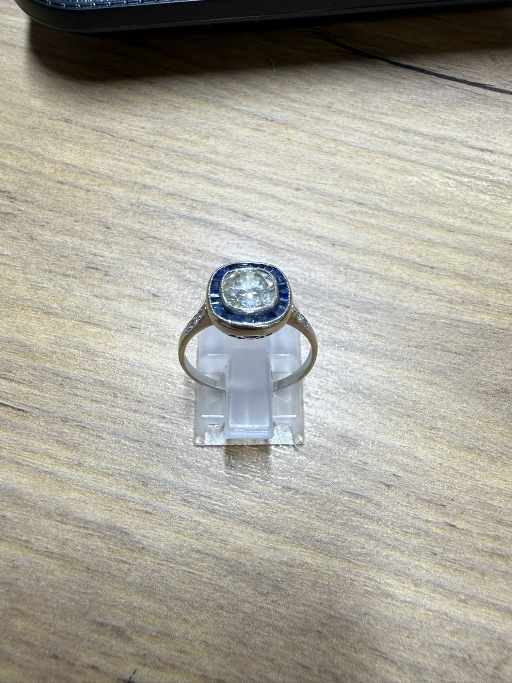Antique 1.32ct Old Cushion Cut Diamond Sapphire Platinum Engagement Ring