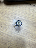Antique 1.32ct Old Cushion Cut Diamond Sapphire Platinum Engagement Ring