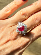 Vintage 2.84ct Ruby & 1.15ct Diamond Cluster Ring 18ct White Gold