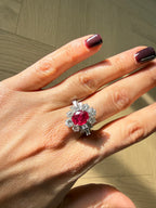 Vintage 2.84ct Ruby & 1.15ct Diamond Cluster Ring 18ct White Gold