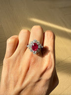 Vintage 2.84ct Ruby & 1.15ct Diamond Cluster Ring 18ct White Gold