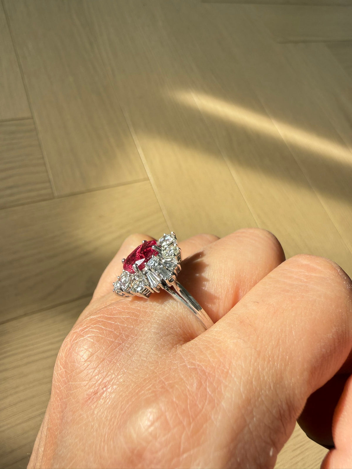 Vintage 2.84ct Ruby & 1.15ct Diamond Cluster Ring 18ct White Gold
