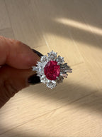 Vintage 2.84ct Ruby & 1.15ct Diamond Cluster Ring 18ct White Gold