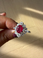 Vintage 2.84ct Ruby & 1.15ct Diamond Cluster Ring 18ct White Gold