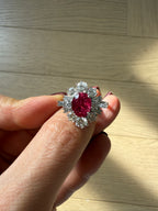 Vintage 2.84ct Ruby & 1.15ct Diamond Cluster Ring 18ct White Gold