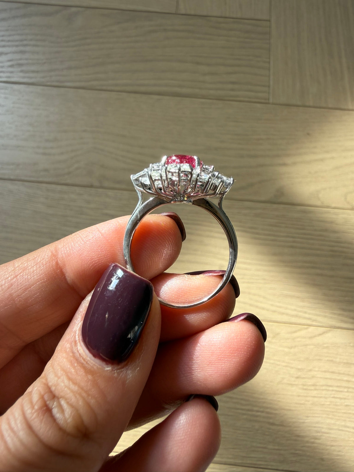 Vintage 2.84ct Ruby & 1.15ct Diamond Cluster Ring 18ct White Gold