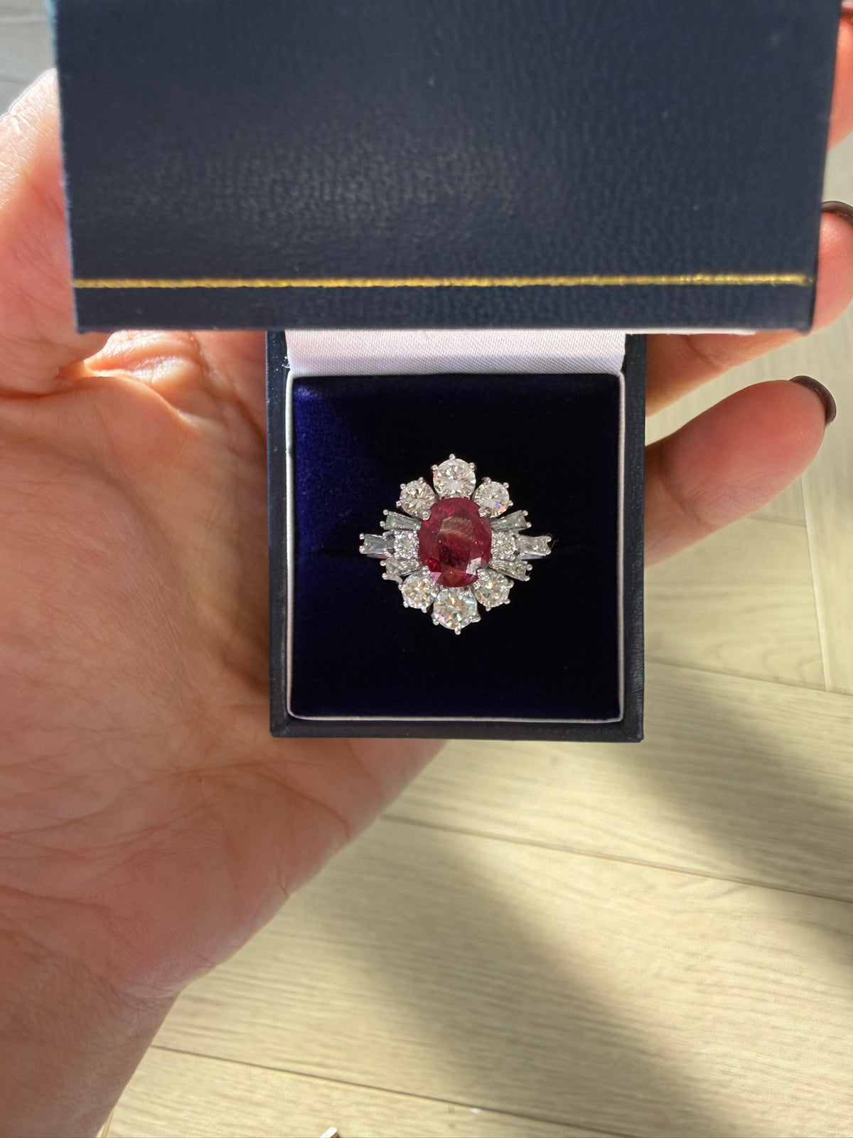 Vintage 2.84ct Ruby & 1.15ct Diamond Cluster Ring 18ct White Gold