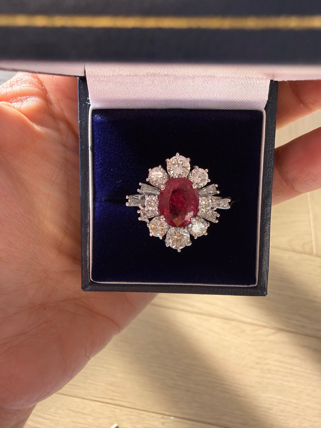 Vintage 2.84ct Ruby & 1.15ct Diamond Cluster Ring 18ct White Gold